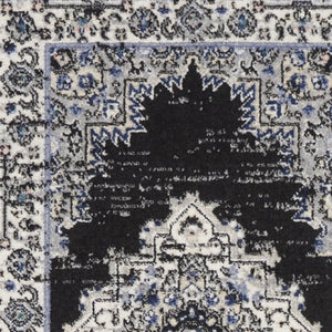 Homeroots 10' Runner Black And Ivory Floral Power Loom Distressed Runner Rug  Polypropylene 522459