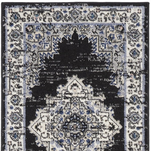 Homeroots 10' Runner Black And Ivory Floral Power Loom Distressed Runner Rug  Polypropylene 522459