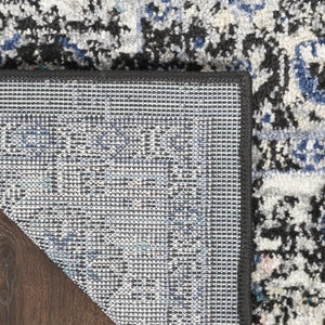 Homeroots 10' Runner Black And Ivory Floral Power Loom Distressed Runner Rug  Polypropylene 522459