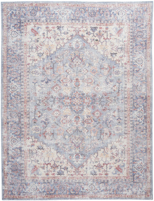 Homeroots 8' X 10' Blue Floral Power Loom Distressed Area Rug  Polyester 522460