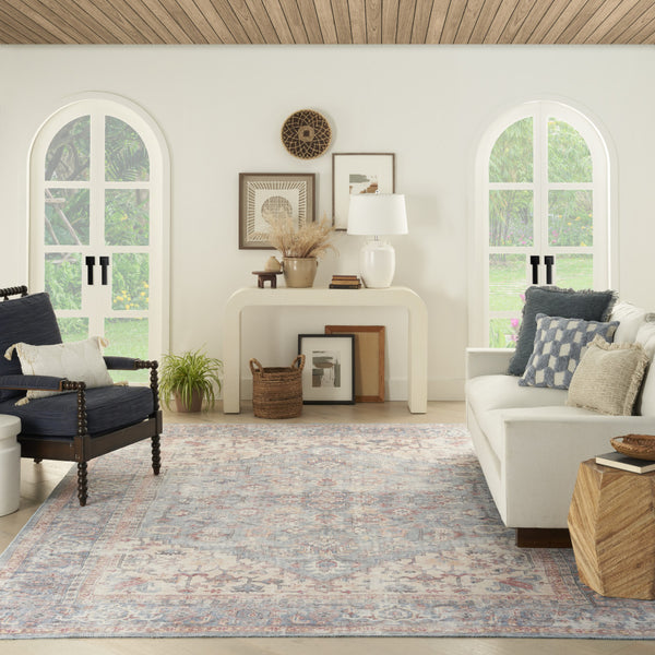 Homeroots 8' X 10' Blue Floral Power Loom Distressed Area Rug  Polyester 522460