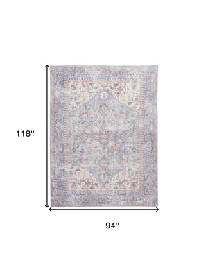 Homeroots 8' X 10' Blue Floral Power Loom Distressed Area Rug  Polyester 522460