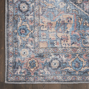 Homeroots 10' Blue Floral Power Loom Distressed Washable Runner Rug  Polyester 522463