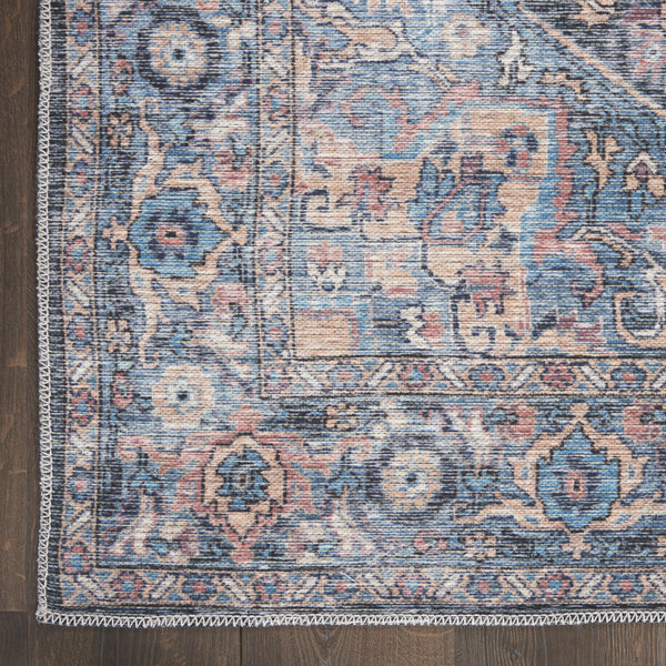 Homeroots 10' Blue Floral Power Loom Distressed Washable Runner Rug  Polyester 522463