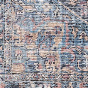 Homeroots 10' Blue Floral Power Loom Distressed Washable Runner Rug  Polyester 522463