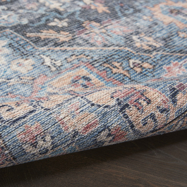 Homeroots 10' Blue Floral Power Loom Distressed Washable Runner Rug  Polyester 522463