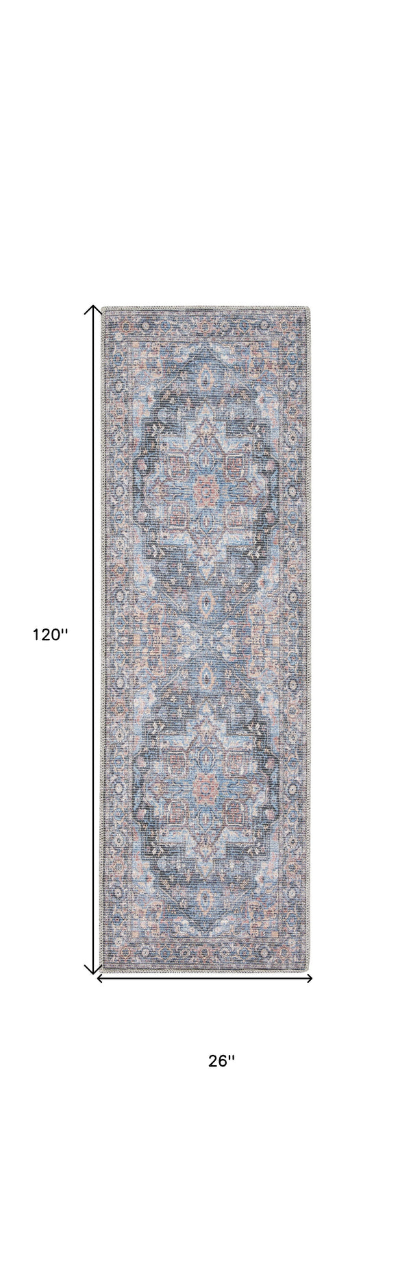 Homeroots 10' Blue Floral Power Loom Distressed Washable Runner Rug  Polyester 522463