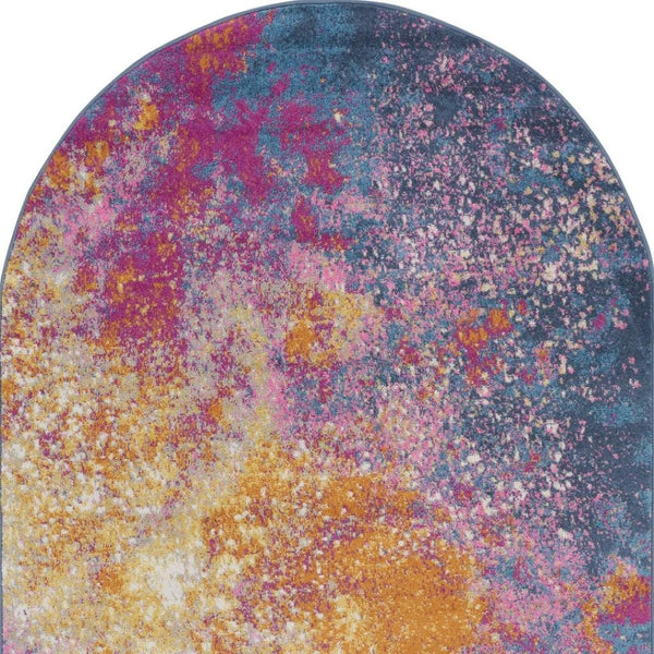 HomeRoots 9' Blue Abstract Power Loom Area Rug – Contemporary Style, Durable, Easy Care for Any Room Decor 5' X 8' Oval 522464