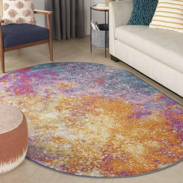 HomeRoots 9' Blue Abstract Power Loom Area Rug – Contemporary Style, Durable, Easy Care for Any Room Decor 5' X 8' Oval 522464