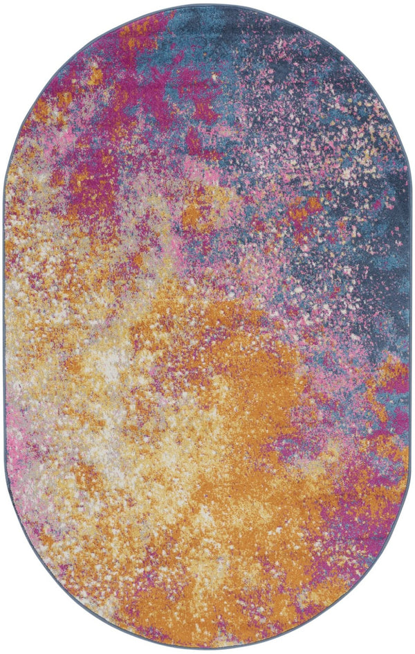 HomeRoots 9' Blue Abstract Power Loom Area Rug – Contemporary Style, Durable, Easy Care for Any Room Decor 5' X 8' Oval 522464