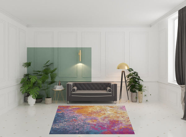HomeRoots 9' Blue Abstract Power Loom Area Rug – Contemporary Style, Durable, Easy Care for Any Room Decor 8' Square Square 522465