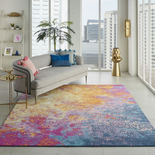 HomeRoots 9' Blue Abstract Power Loom Area Rug – Contemporary Style, Durable, Easy Care for Any Room Decor 6' X 9' Rectangle 522466