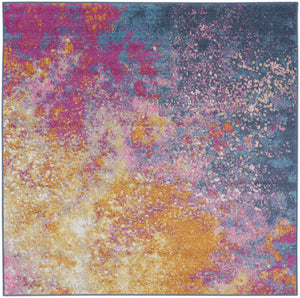 Homeroots 5' Blue Square Abstract Power Loom Area Rug  Polypropylene 522467