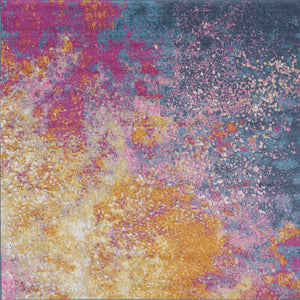 Homeroots 5' Blue Square Abstract Power Loom Area Rug  Polypropylene 522467