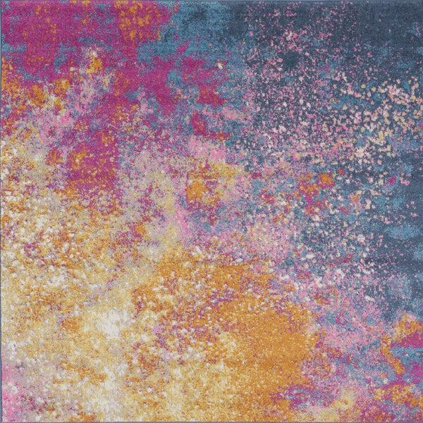 Homeroots 5' Blue Square Abstract Power Loom Area Rug  Polypropylene 522467