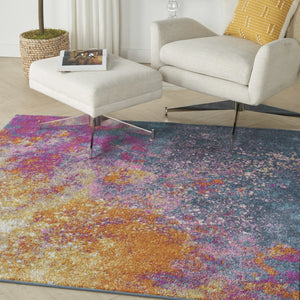 HomeRoots 9' Blue Abstract Power Loom Area Rug – Contemporary Style, Durable, Easy Care for Any Room Decor 5' Round Square 522467