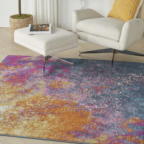 HomeRoots 9' Blue Abstract Power Loom Area Rug – Contemporary Style, Durable, Easy Care for Any Room Decor 5' Round Square 522467