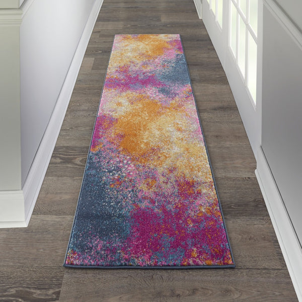 HomeRoots 14' Striking Blue Abstract Runner Rug - Durable, Stylish, and Perfect for High-Traffic Spaces! 522468