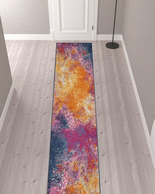 HomeRoots 14' Striking Blue Abstract Runner Rug - Durable, Stylish, and Perfect for High-Traffic Spaces! 522468