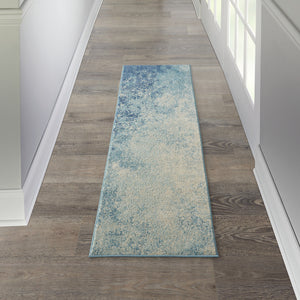 Homeroots 10' Blue Abstract Power Loom Runner Rug  Polypropylene 522470