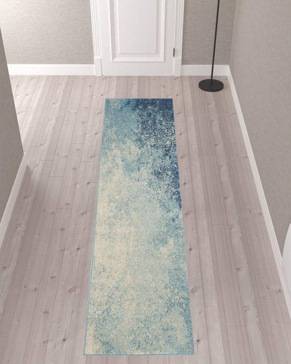 Homeroots 10' Blue Abstract Power Loom Runner Rug  Polypropylene 522470
