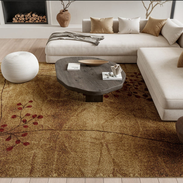 HomeRoots 10' Elegant Brown Floral Power Loom Area Rug - Timeless Charm for Living Room & Bedroom Decor 8' X 11' Rectangle 522477