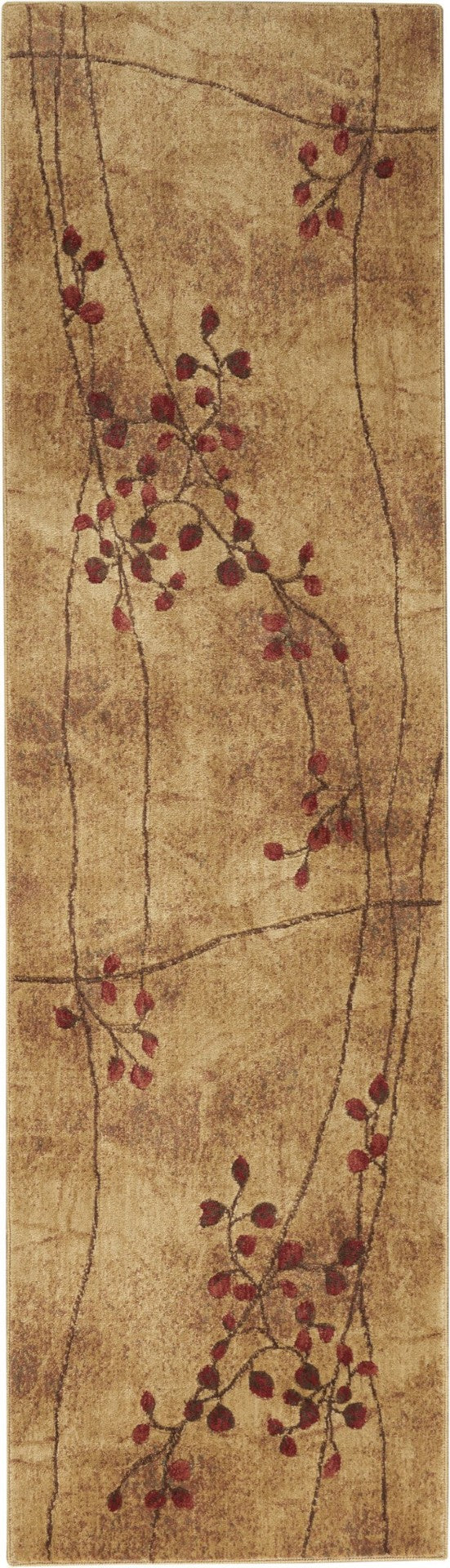 HomeRoots 8' Brown Floral Power Loom Runner Rug - Elegant Durable Design for Hallways & Entryways, Easy Care 522478