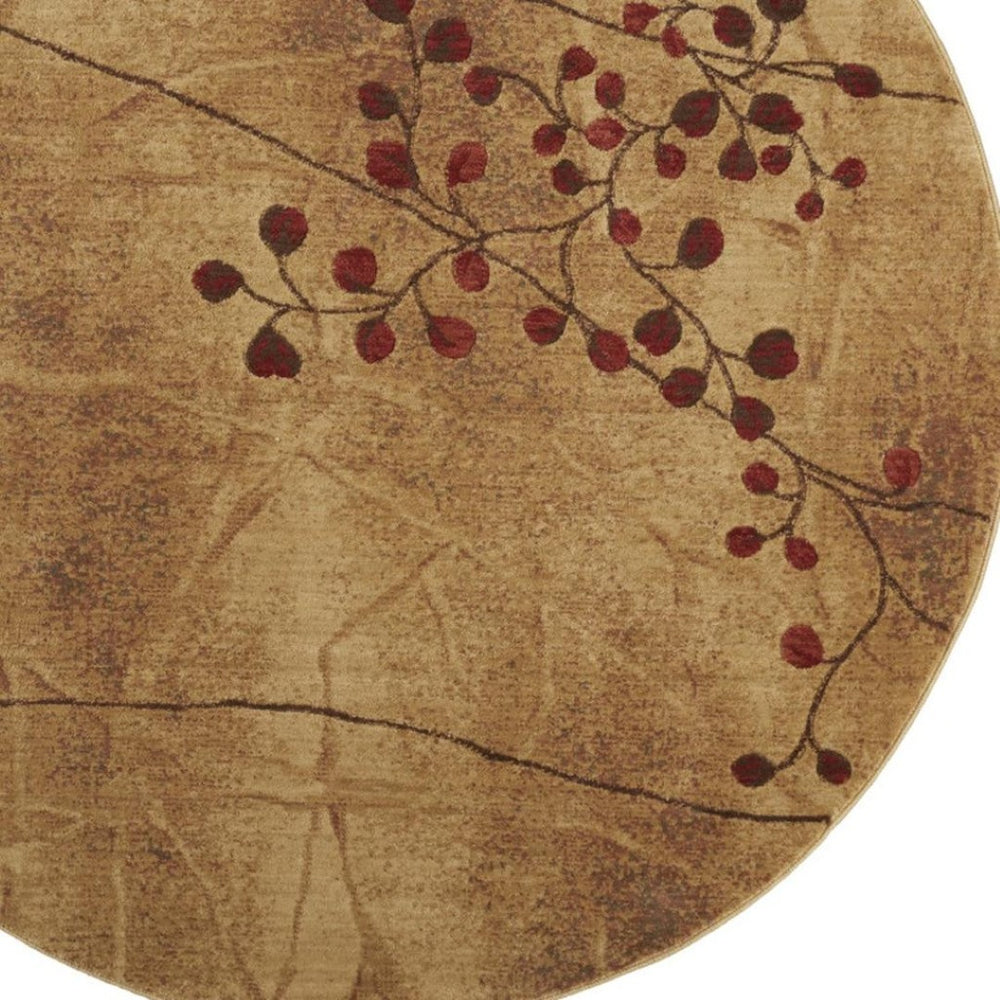 HomeRoots 8' Brown Floral Power Loomed Round Area Rug with Non-Skid Backing - Timeless Style for Any Room 522479
