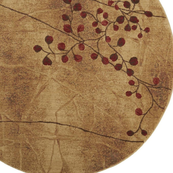 HomeRoots 8' Brown Floral Power Loomed Round Area Rug with Non-Skid Backing - Timeless Style for Any Room 522479