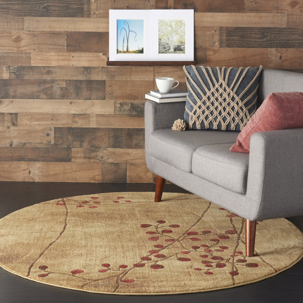 HomeRoots 8' Brown Floral Power Loomed Round Area Rug with Non-Skid Backing - Timeless Style for Any Room 522479