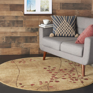 HomeRoots 8' Brown Floral Power Loomed Round Area Rug with Non-Skid Backing - Timeless Style for Any Room 522479