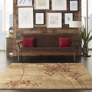 Homeroots 7' Brown And Red Square Floral Power Loom Area Rug  Polyester 522481