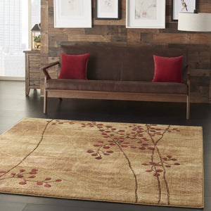 Homeroots 7' Brown And Red Square Floral Power Loom Area Rug  Polyester 522481