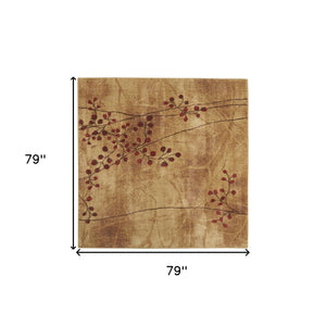 Homeroots 7' Brown And Red Square Floral Power Loom Area Rug  Polyester 522481