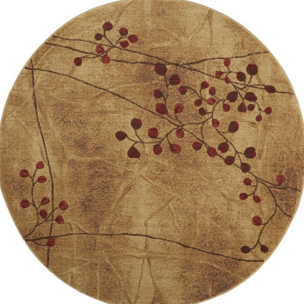 HomeRoots 10' Elegant Brown Floral Power Loom Area Rug - Timeless Charm for Living Room & Bedroom Decor 6' Round Round 522483
