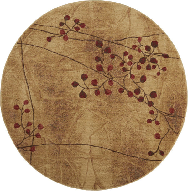 HomeRoots 10' Elegant Brown Floral Power Loom Area Rug - Timeless Charm for Living Room & Bedroom Decor 6' Round Round 522483