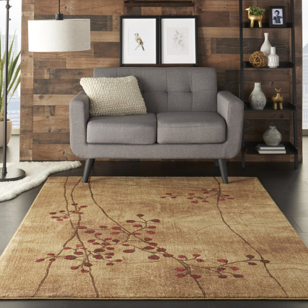 HomeRoots 10' Elegant Brown Floral Power Loom Area Rug - Timeless Charm for Living Room & Bedroom Decor 5' X 7' Rectangle 522484