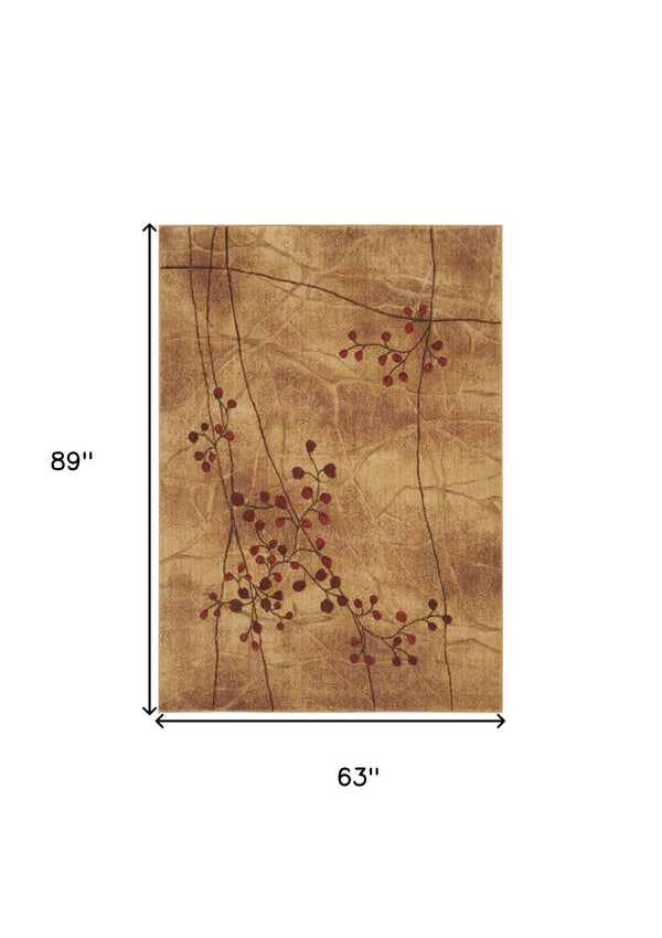 Homeroots 5' X 8' Brown Floral Power Loom Area Rug  Polyester 522484