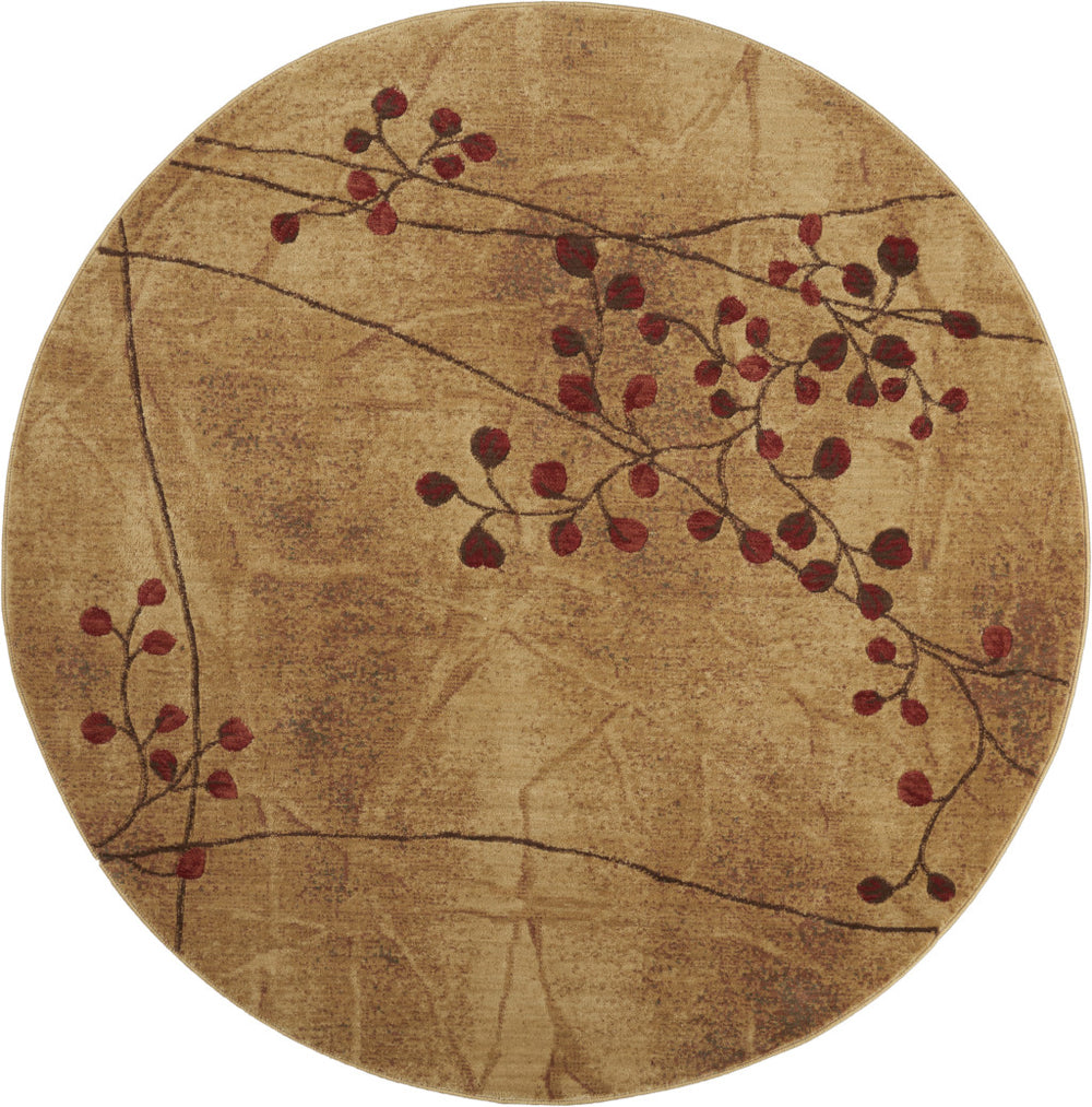 Homeroots 4' Brown Round Floral Power Loom Area Rug  Polyester 522486