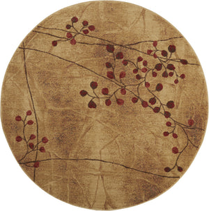 Homeroots 4' Brown Round Floral Power Loom Area Rug  Polyester 522486