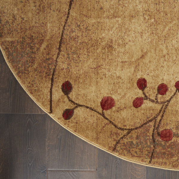 Homeroots 4' Brown Round Floral Power Loom Area Rug  Polyester 522486