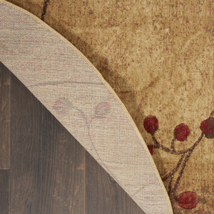 Homeroots 4' Brown Round Floral Power Loom Area Rug  Polyester 522486