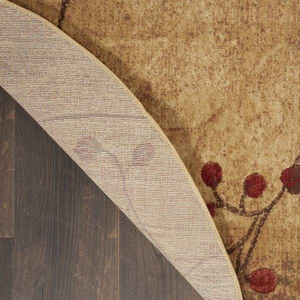 Homeroots 4' Brown Round Floral Power Loom Area Rug  Polyester 522486