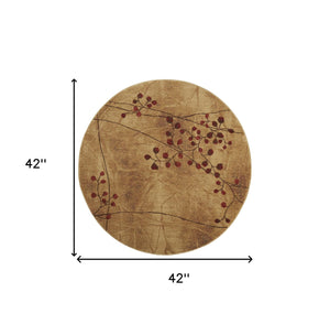 Homeroots 4' Brown Round Floral Power Loom Area Rug  Polyester 522486