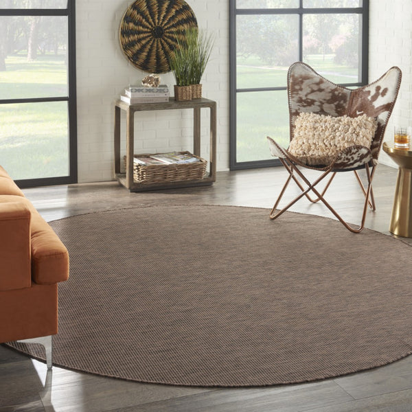HomeRoots 8' Brown Power Loom Area Rug - Durable Flatweave Design for Modern Spaces and High-Traffic Areas 8' Round Round 522491