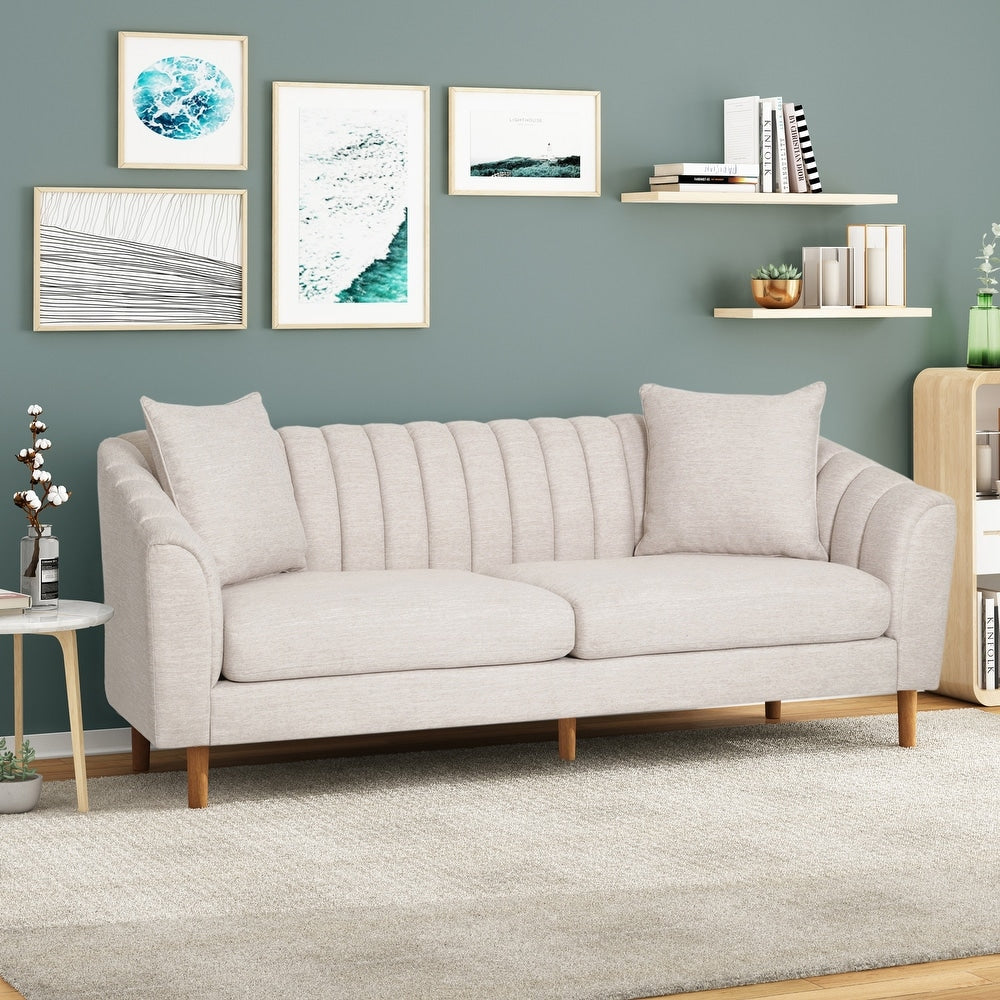 English Elm Christopher Knight Home® - 66957.00Abge_66957.00Bbge Elegant 3-Seater Sofa With Plush Beige Fabric, Accent Pillows & Modern Design N771P202526M_N771P202529M
