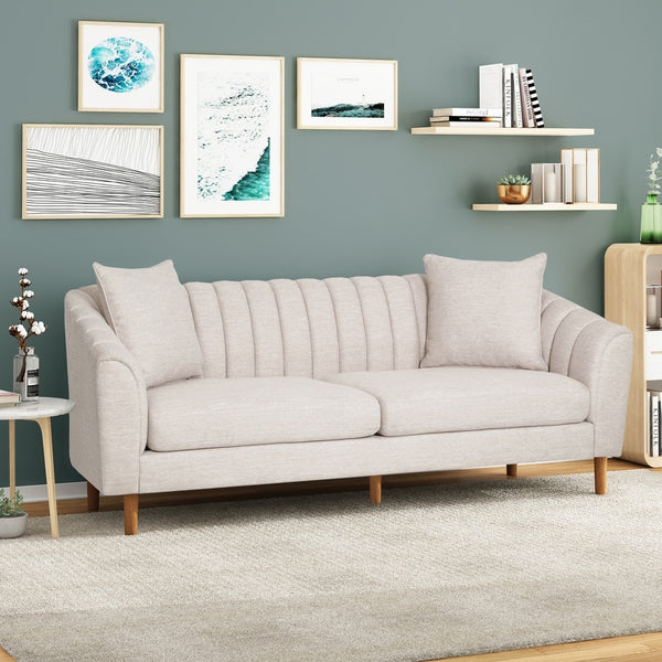 English Elm Christopher Knight Home® - 66957.00Abge_66957.00Bbge Elegant 3-Seater Sofa With Plush Beige Fabric, Accent Pillows & Modern Design N771P202526M_N771P202529M