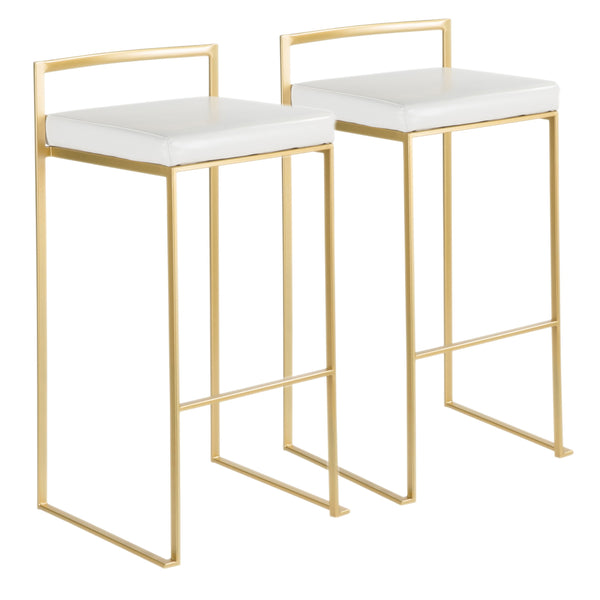 English Elm Fuji Contemporary-Glam Gold Barstool Set Of 2 With White Faux Leather, Chic Design For Modern Spaces B202P222407