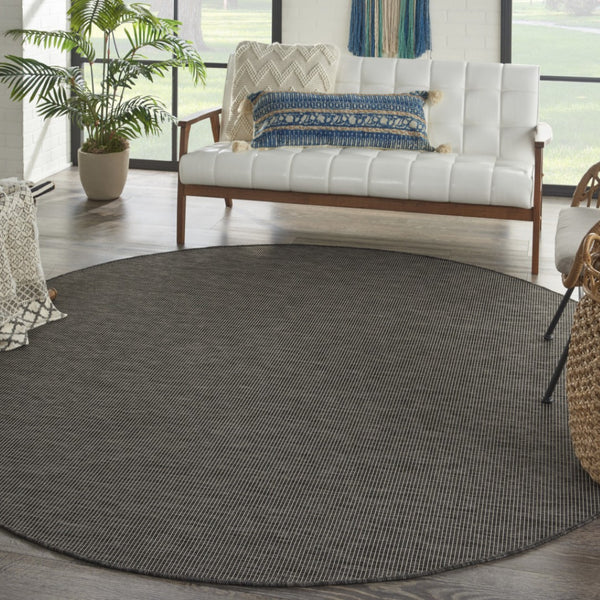 HomeRoots 8' Charcoal Power Loomed Area Rug – Contemporary Design for Indoor & Outdoor Spaces, Easy Care 8' Round 522501