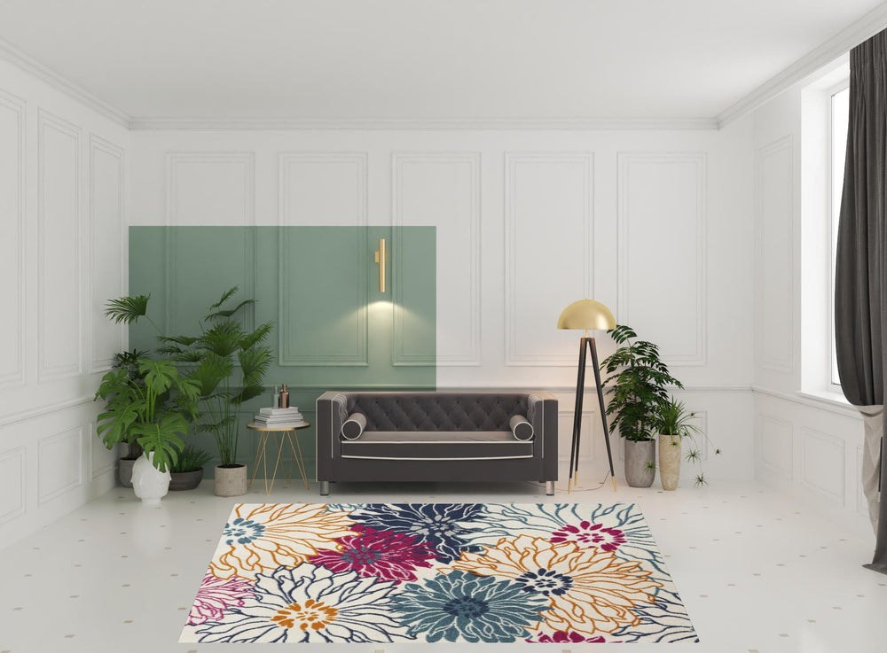 Homeroots 8' X 10' Cream Floral Power Loom Area Rug  Polypropylene 522509